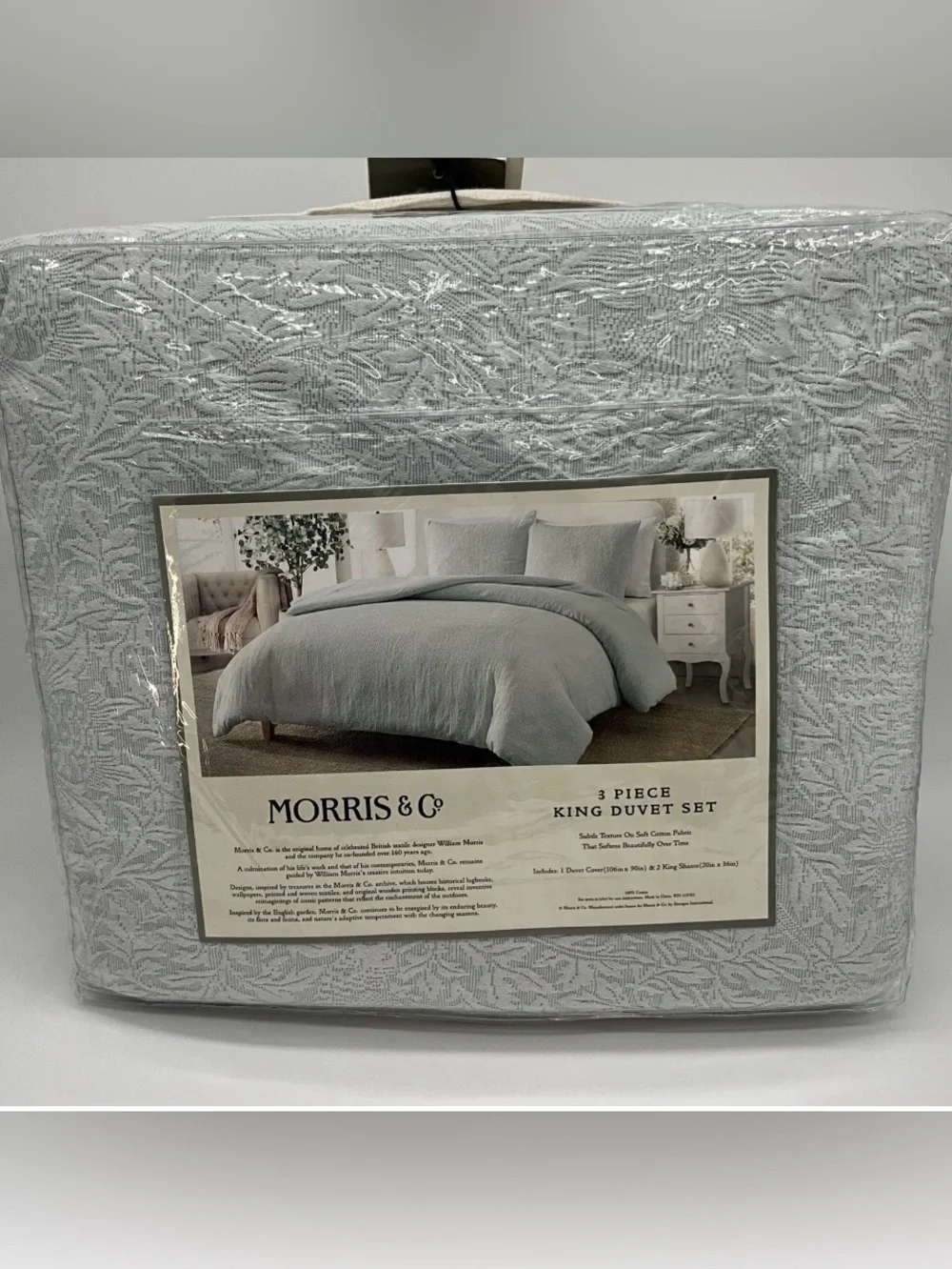 New Morris & Co 3 Piece King Duvet Set  Cotton Textured Light Blue